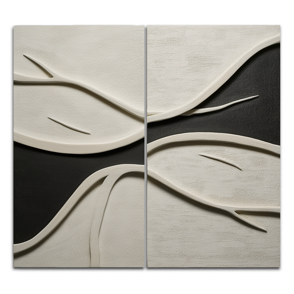 2 - Piece 3D Textured Abstract Leaf Wall Art Set - Modern Neutral Tone Decor for Living Room & Bedroom