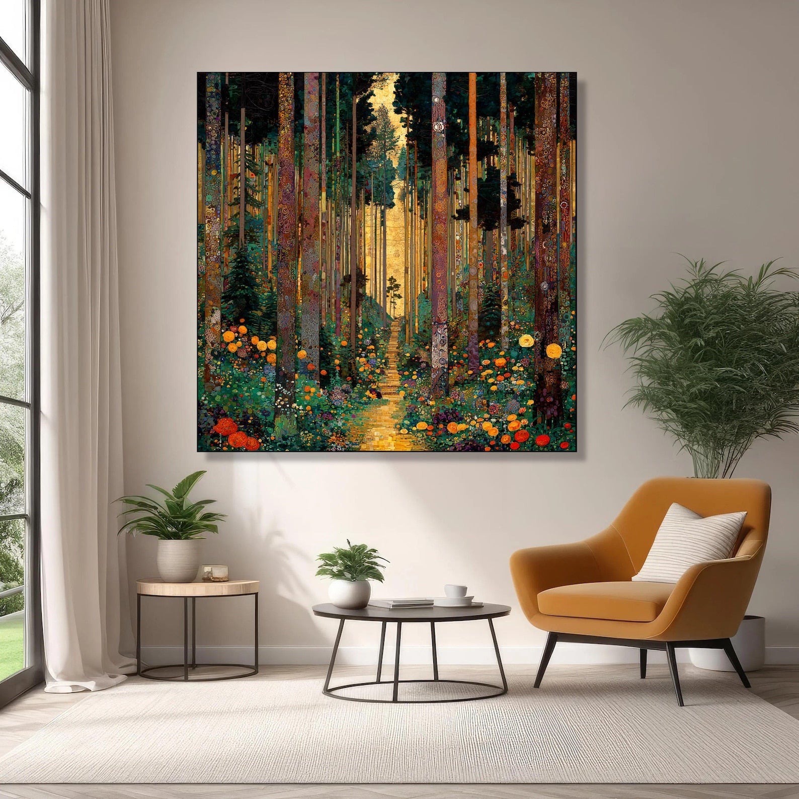 Whispering Grove – Hand-Painted 3D Textured Forest & Floral Canvas