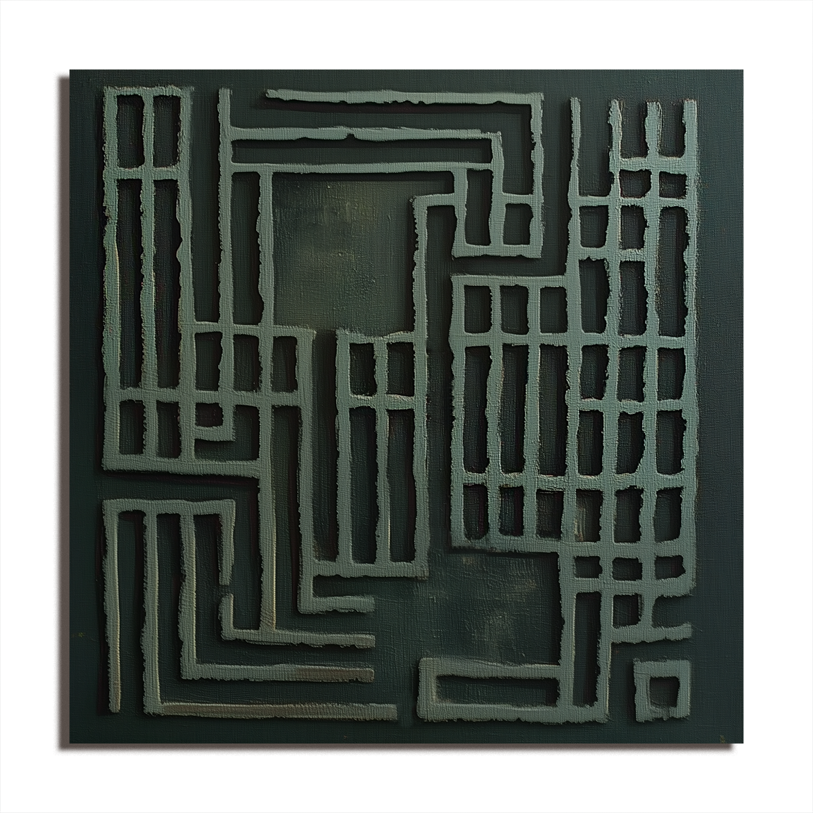 3D Textured Abstract Wall Art - Deep Green Geometric Lines Minimalist Home Decor