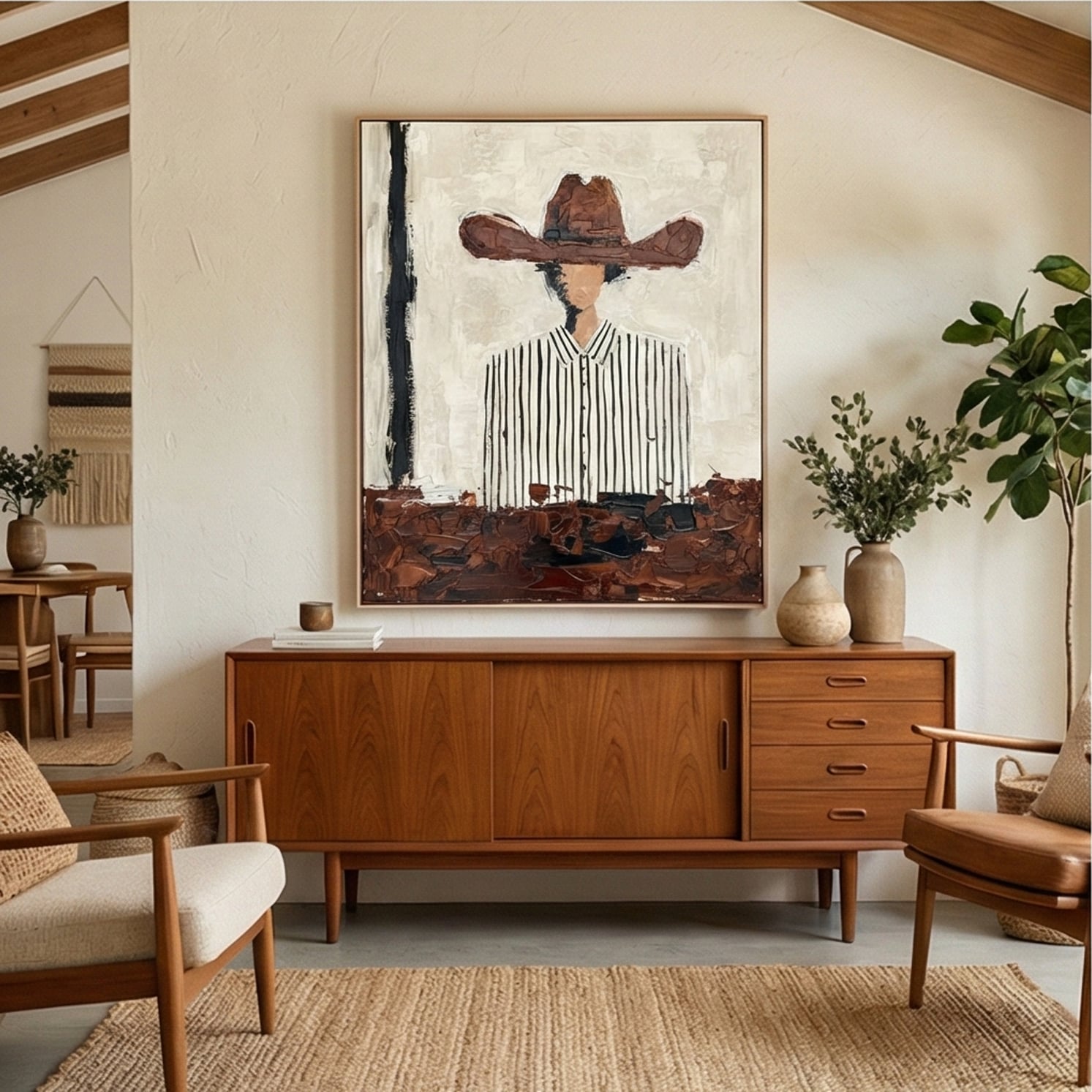 Desert Lines – Hand-Painted 3D Abstract Figure Canvas