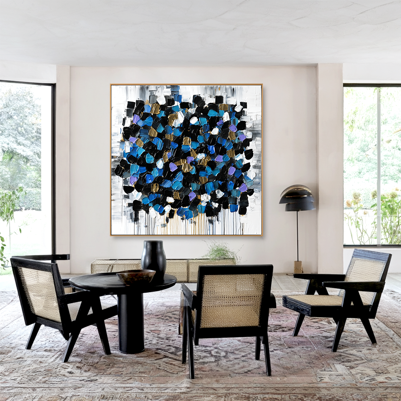 Midnight Mosaic - Contemporary Blue Abstract Oil Painting