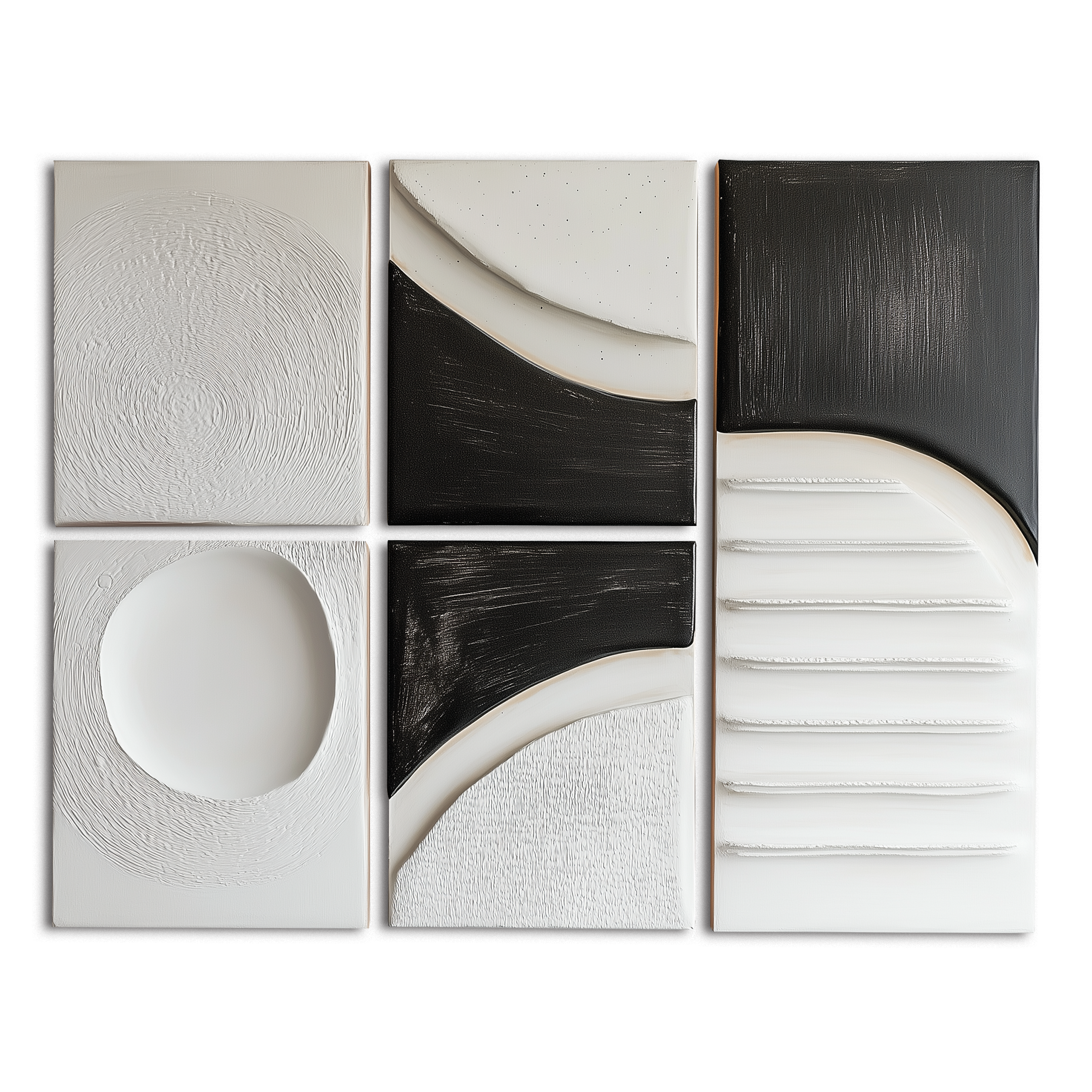 Abstract Geometric Wall Art Set - 5 Pieces Modern 3D Textured Black and White Canvas Paintings
