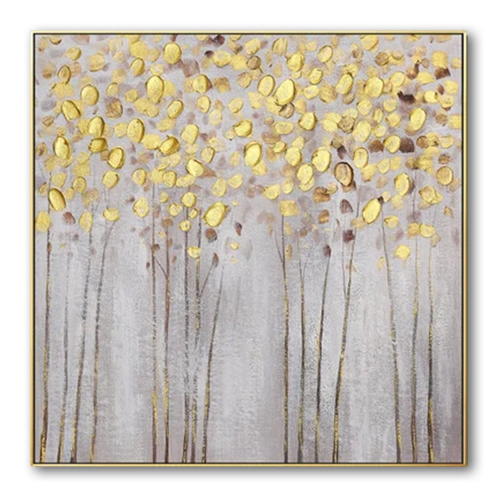 Abstract Golden Leaf Tree Painting, Gray-Tone Contemporary Art for Home ...