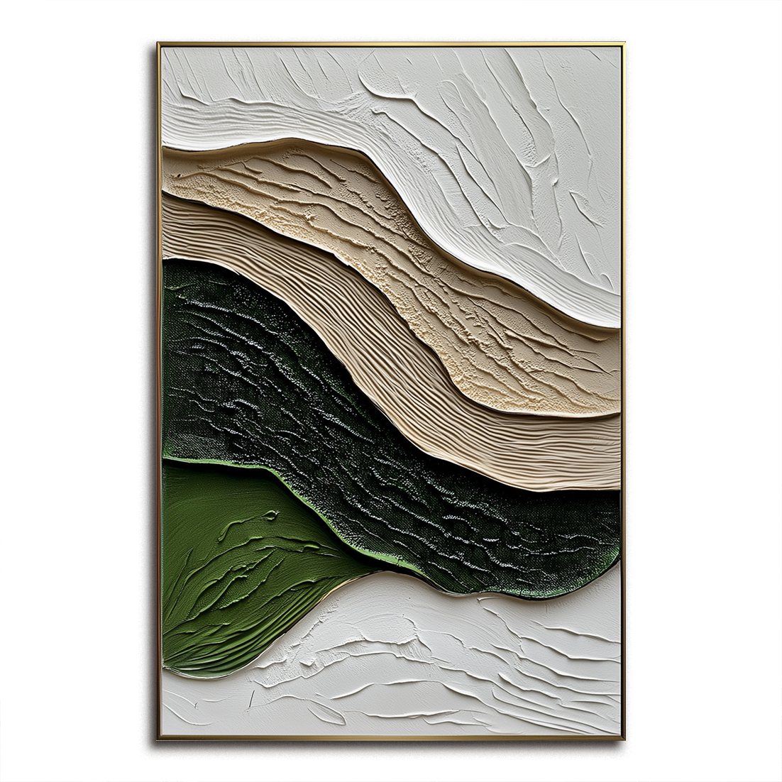 Abstract Green & Beige Painting - Modern Minimalist Wall Art Decor