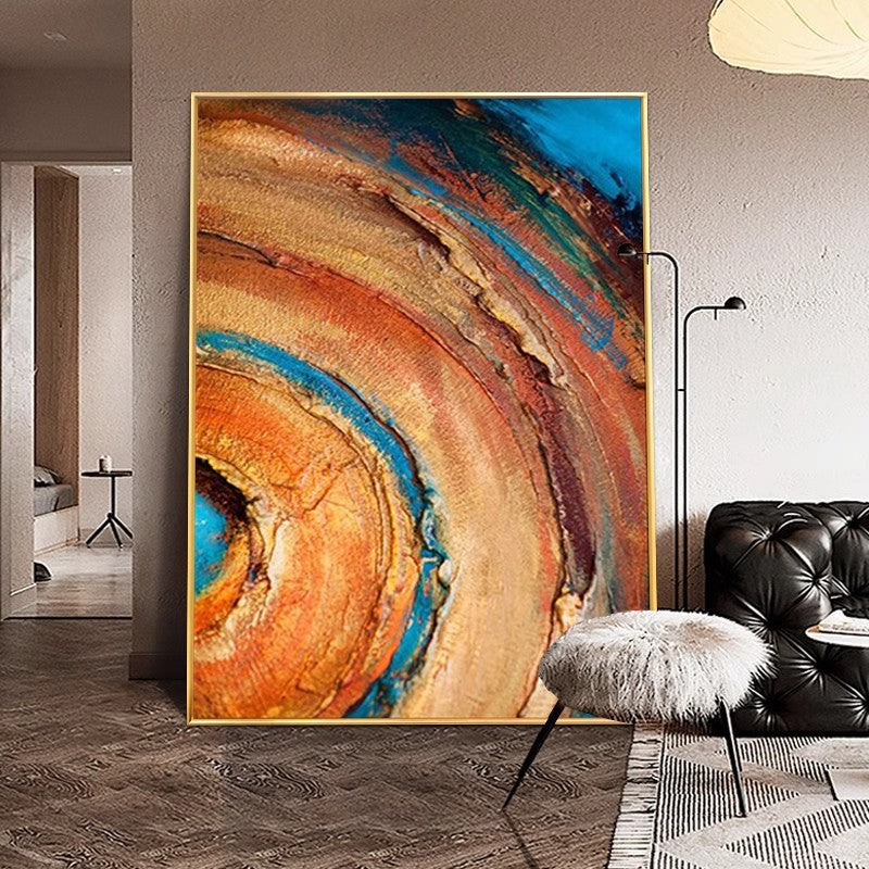 Abstract Painting with Gold and Jade Tones for Living Rooms