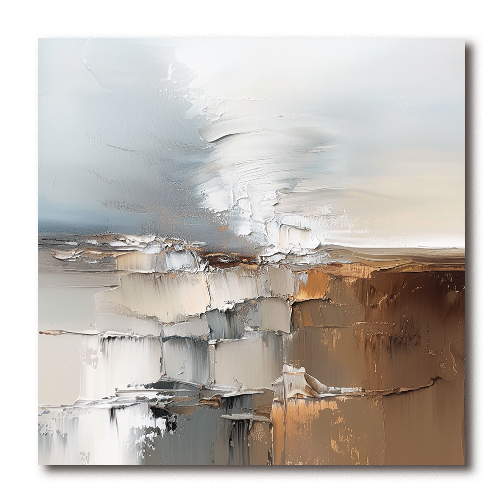 Abstract Textured Modern Art Canvas Painting - Neutral Brown & Grey Tones Wall Art for Home Decoration