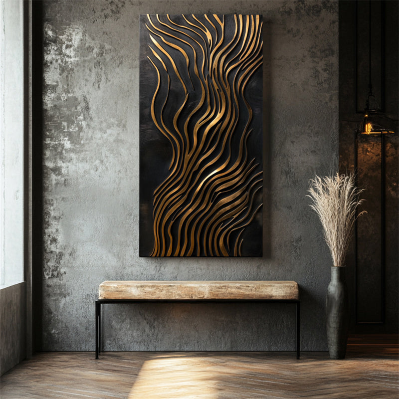 Black and Gold Textured Abstract Painting