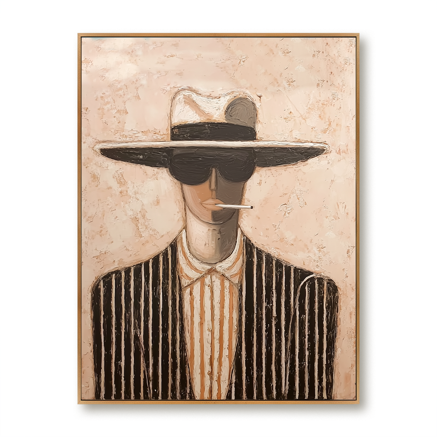 Noir Stripes – Hand-Painted 3D Abstract Male Figure Canvas