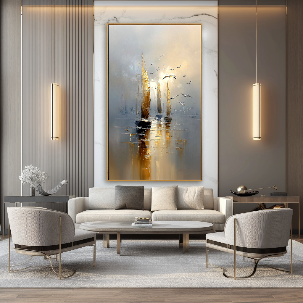 Radiant Sail – Vertical Sailboat Oil Painting Acoustic Wall Art