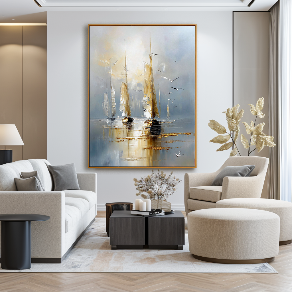 Tranquil Sail – Acoustic Panel Hand-Painted Sailboat Artwork