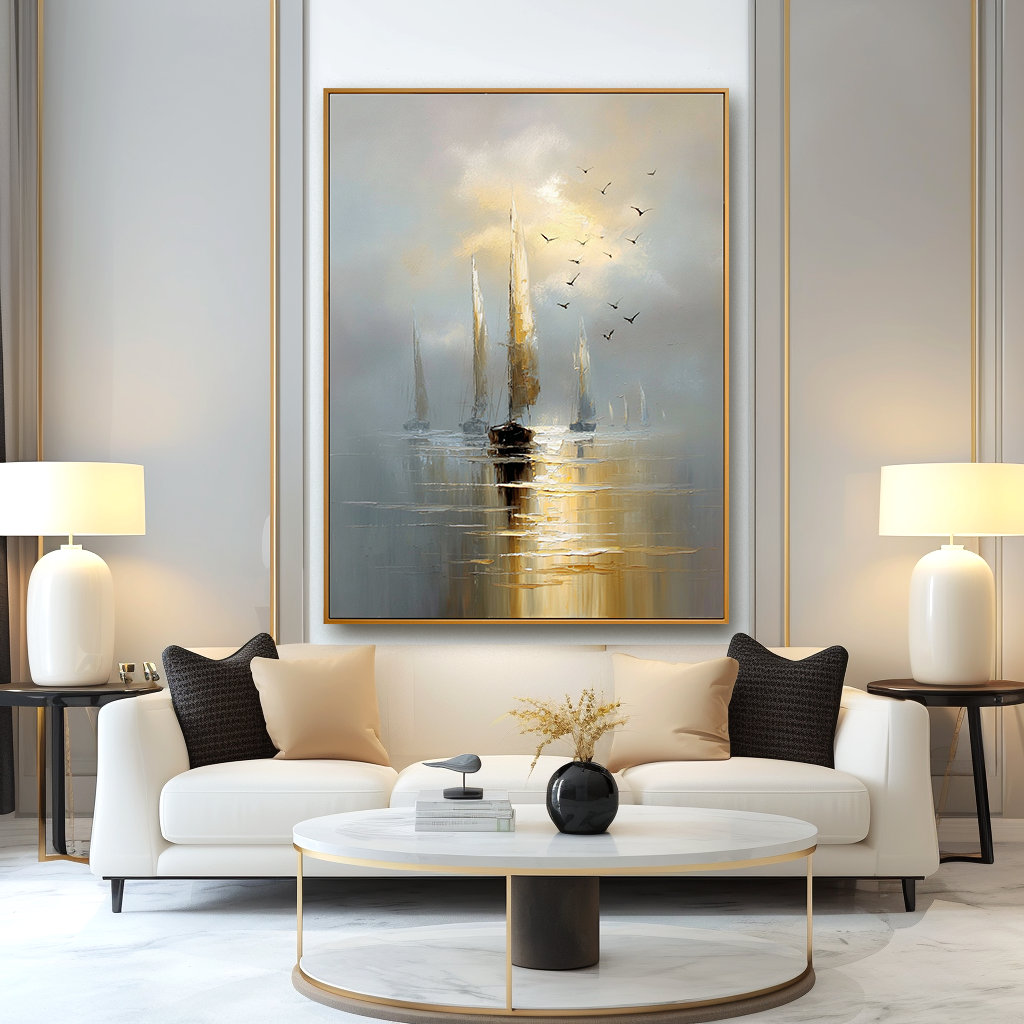 Tranquil Voyage – Hand-Painted Sailboat Oil Painting on Acoustic Panel