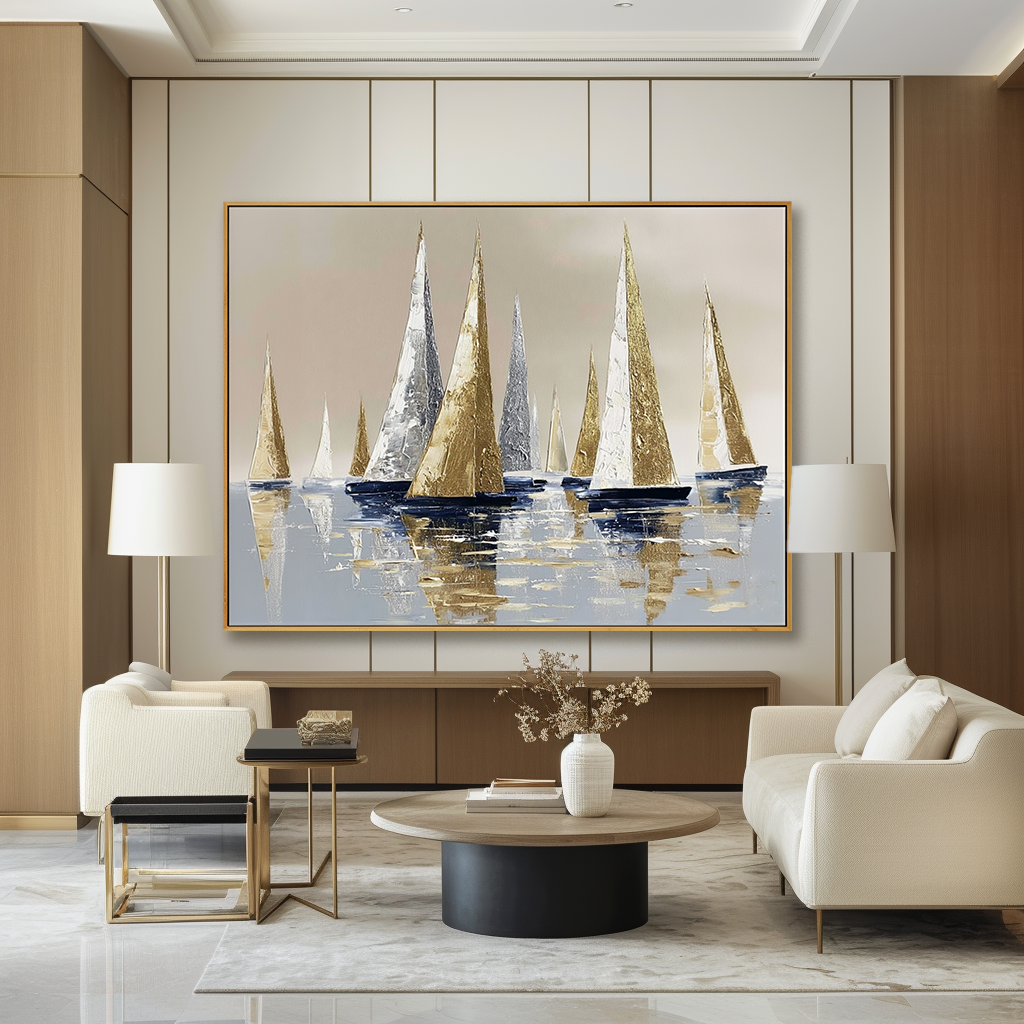 Silver Voyage – Hand-Painted Sailboat Oil Painting on Acoustic Panel
