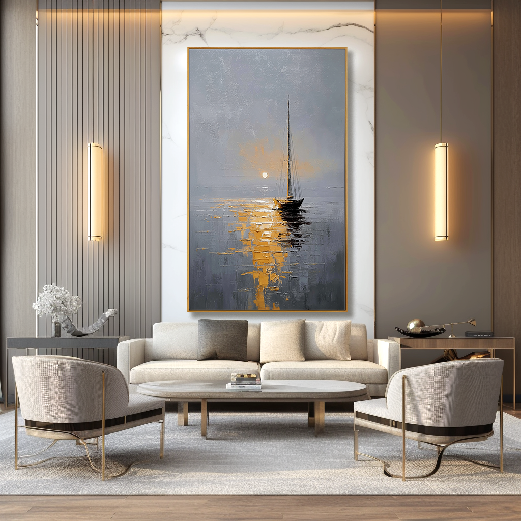 Ocean Whisper – Hand-Painted Sailboat Oil Painting Acoustic Panel