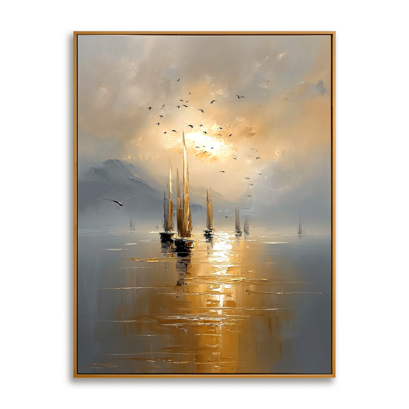 Golden Voyage Hand-Painted Sailboat Oil Painting Acoustic Panel