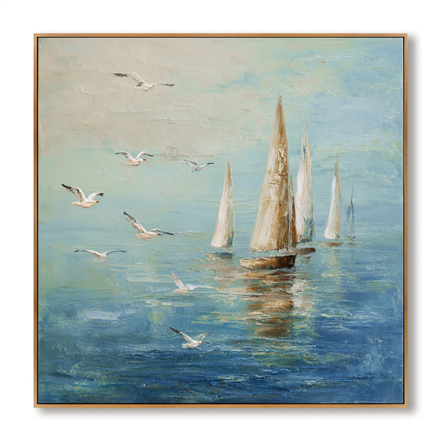 Azure Tides - Hand-Painted Sailboat Oil Painting Acoustic Panel
