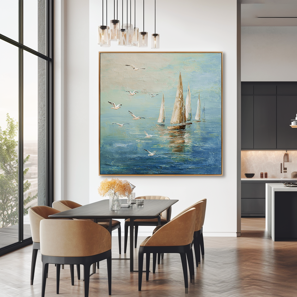 Azure Tides - Hand-Painted Sailboat Oil Painting Acoustic Panel