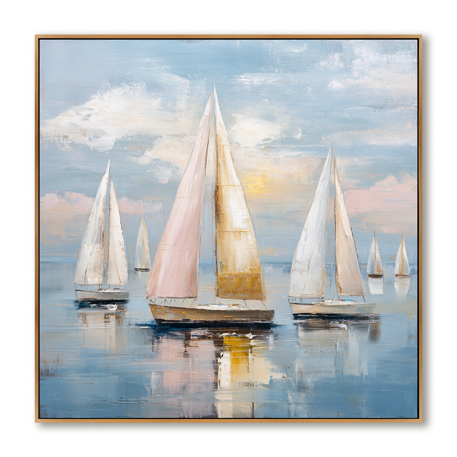 Blush Harbor - Hand-Painted Sailboat Oil Painting Acoustic Panel