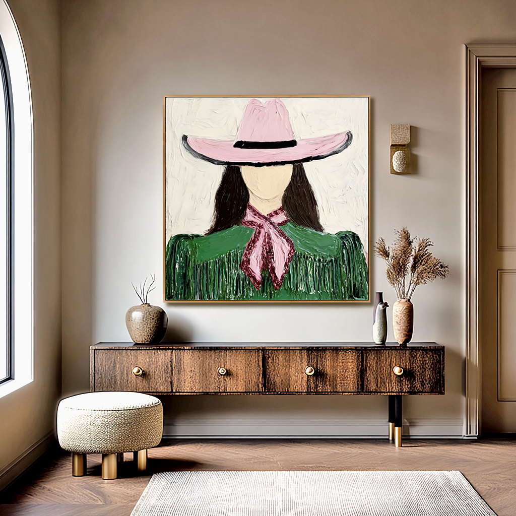 Pink Hat – Minimalist Hand-Painted Oil Painting