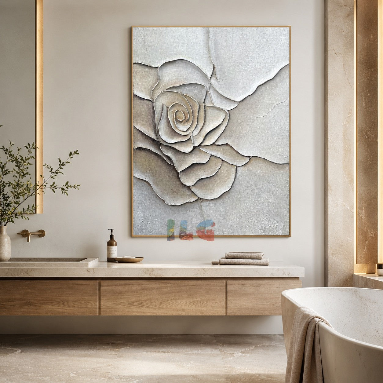 Cream Petal – Textured Rose Wall Art, Hand-Painted Neutral Floral Canvas for Modern Home Decor