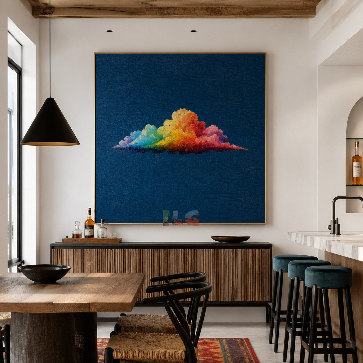 Rainbow Cloud Horizon – Abstract Textured Wall Art