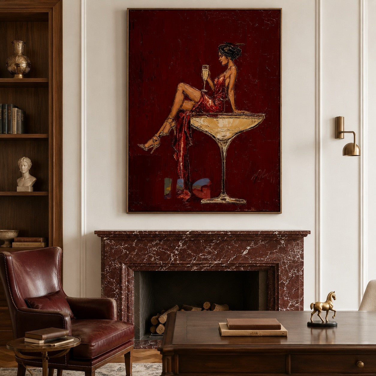 Crimson Martini Muse – Contemporary Figure Wall Art