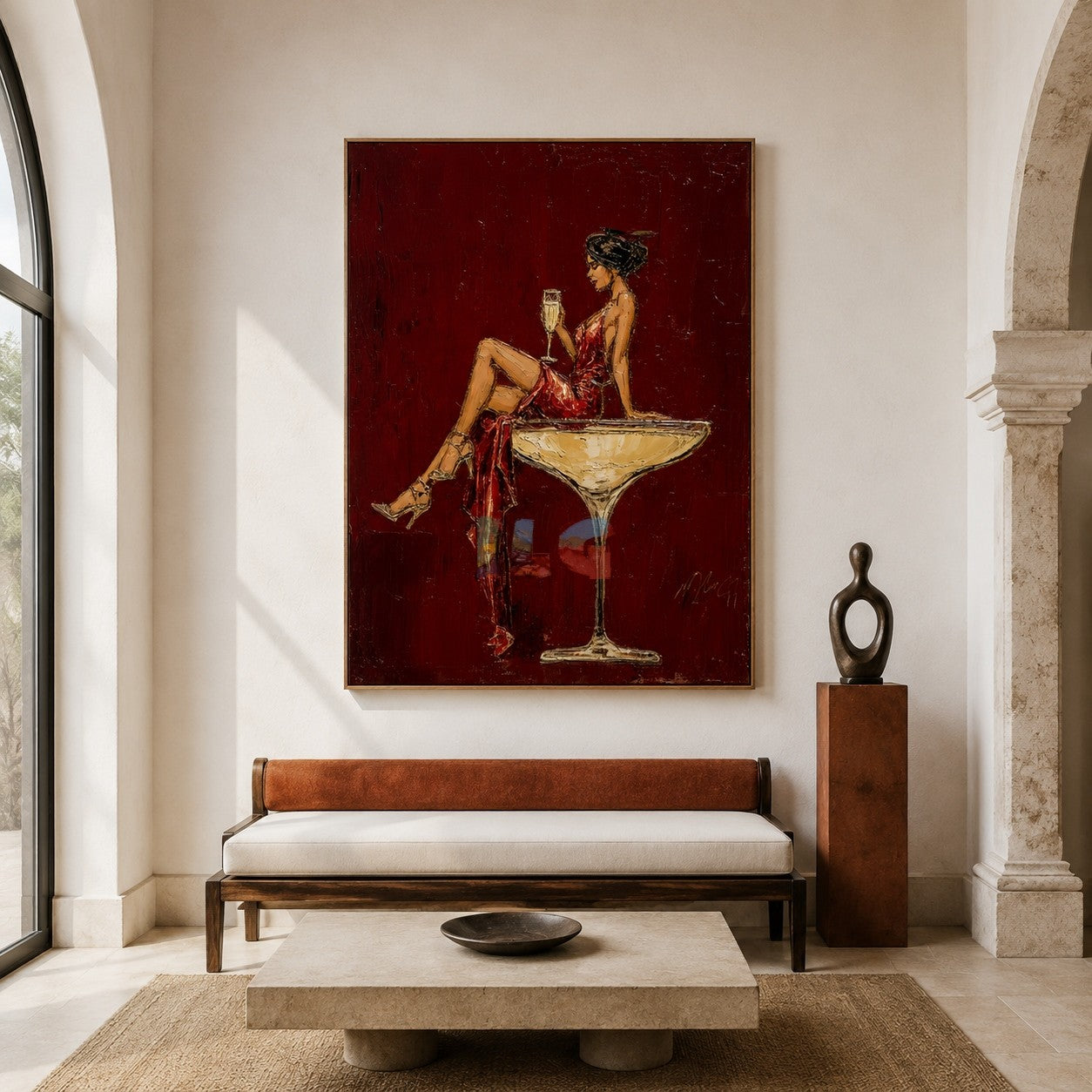 Crimson Martini Muse – Contemporary Figure Wall Art