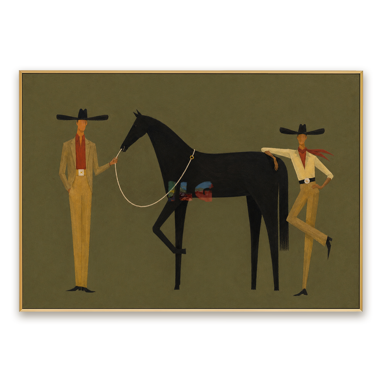 Olive Western Horse Scene – Contemporary Wall Art
