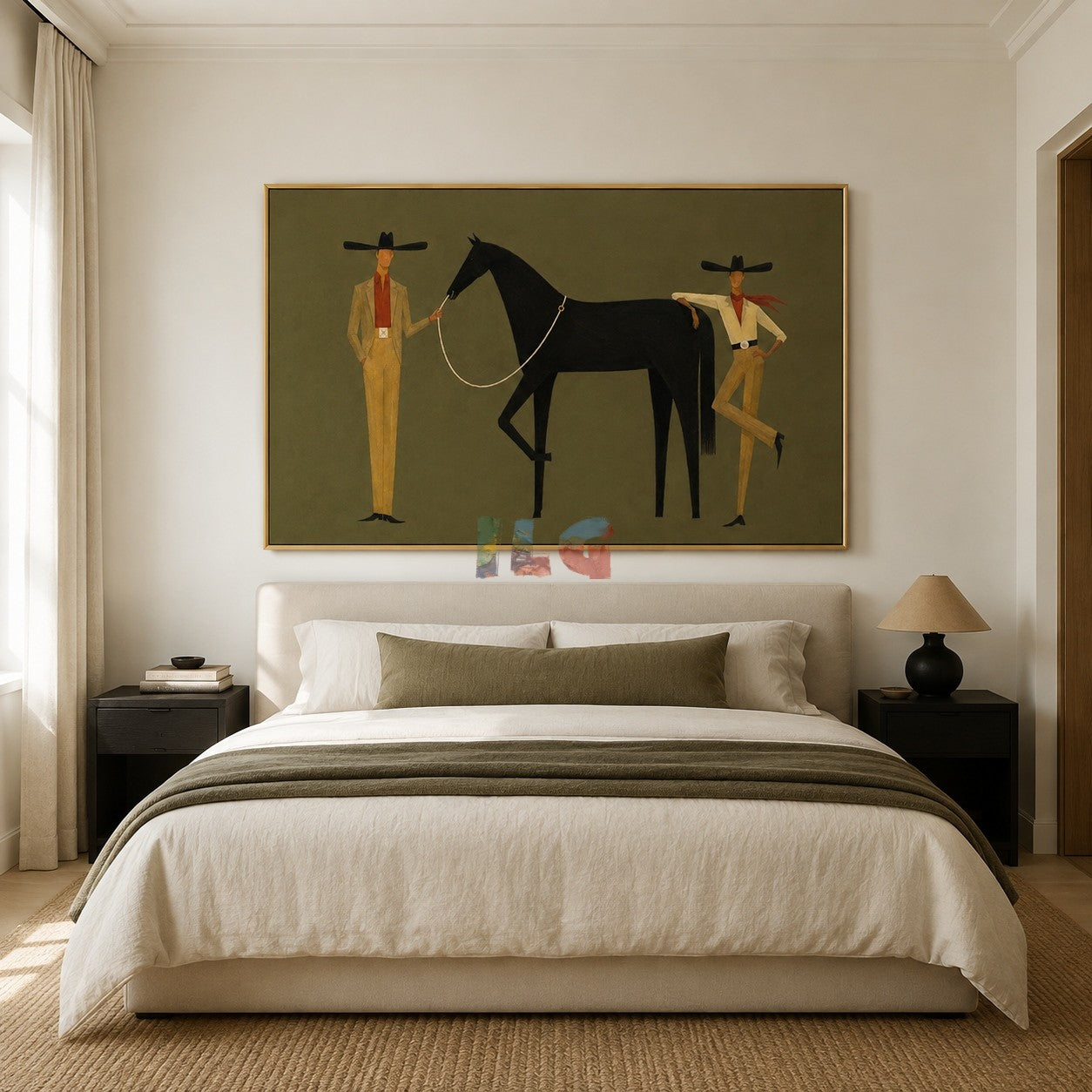 Olive Western Horse Scene – Contemporary Wall Art