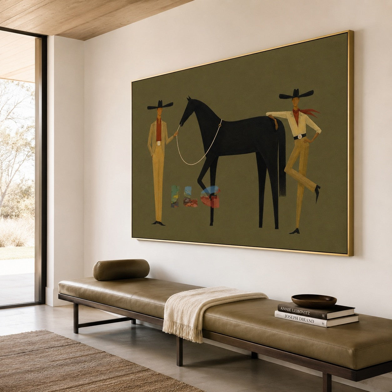 Olive Western Horse Scene – Contemporary Wall Art