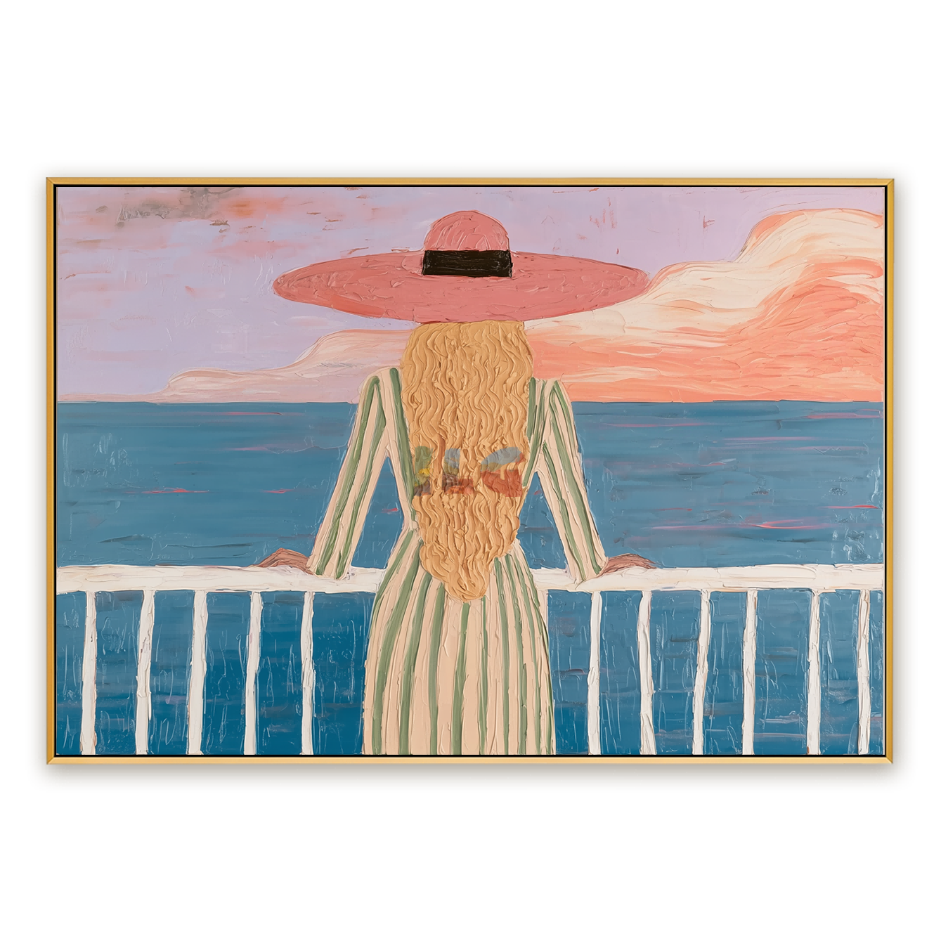 Pink Horizon Balcony – Coastal Figure Wall Art