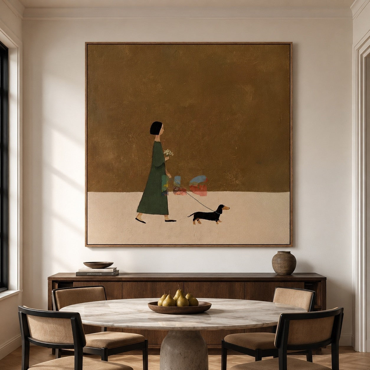 A Gentle Day Outside – Minimalist Figure and Dog Wall Art