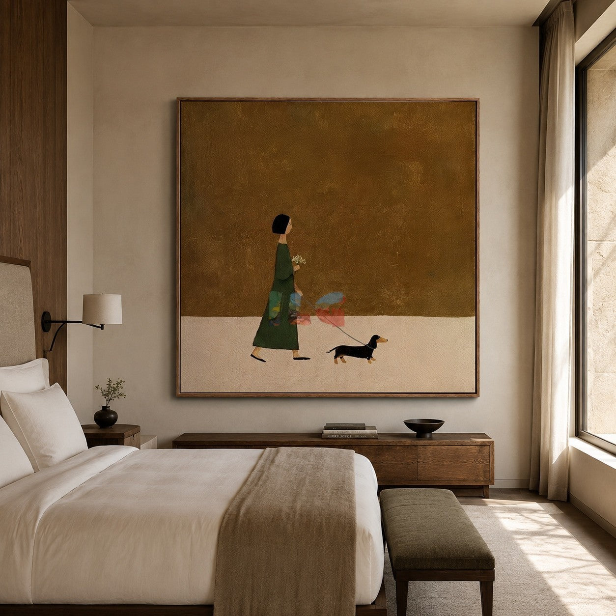 A Gentle Day Outside – Minimalist Figure and Dog Wall Art