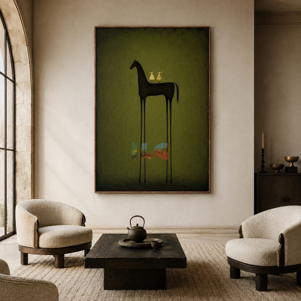 Olive Shadow Horse – Minimal Figurative Wall Art