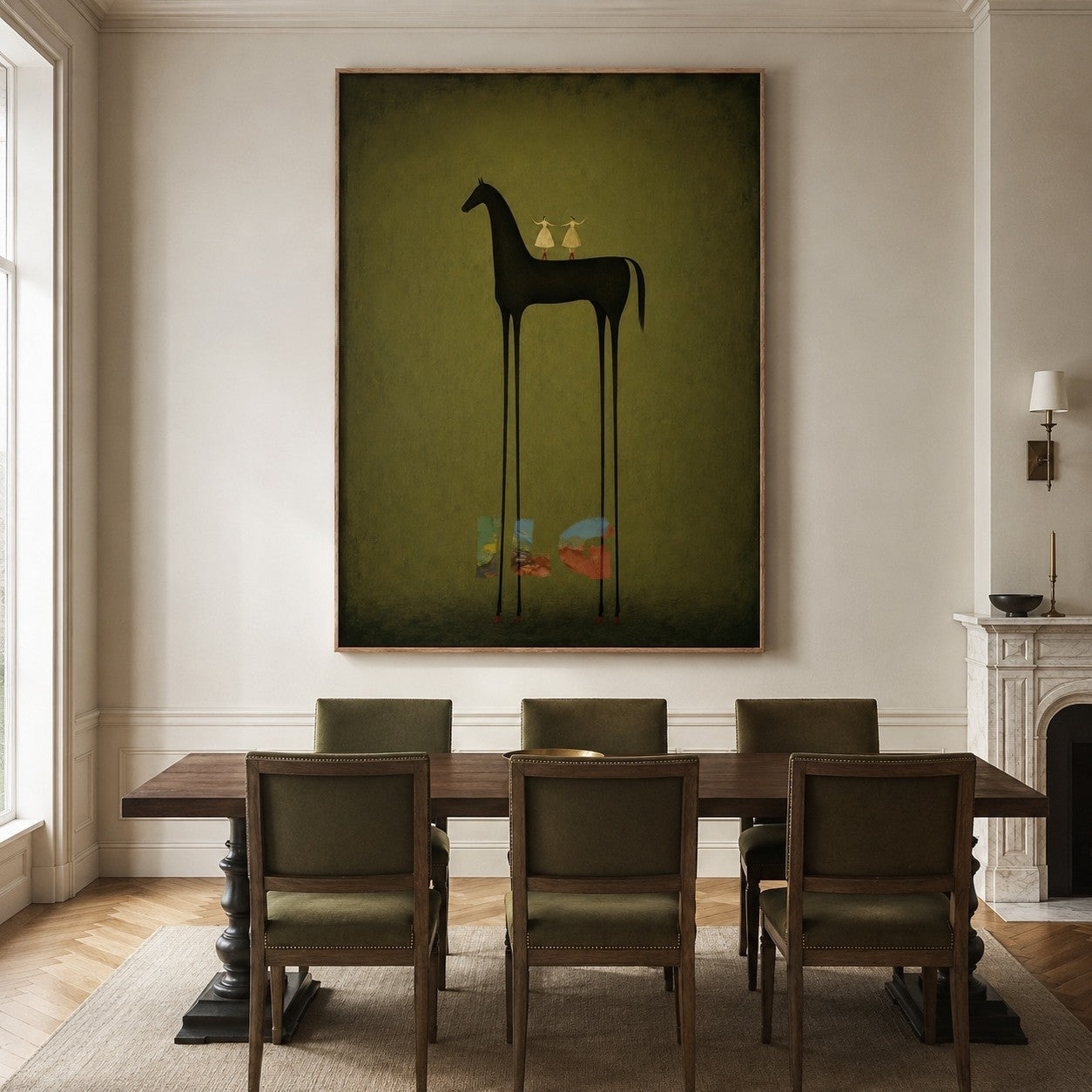 Olive Shadow Horse – Minimal Figurative Wall Art
