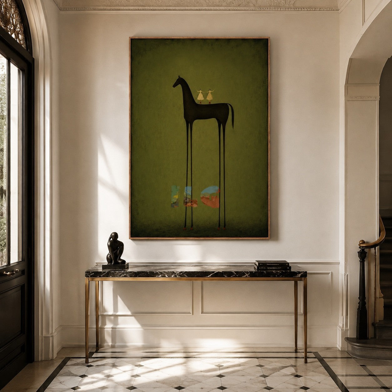 Olive Shadow Horse – Minimal Figurative Wall Art