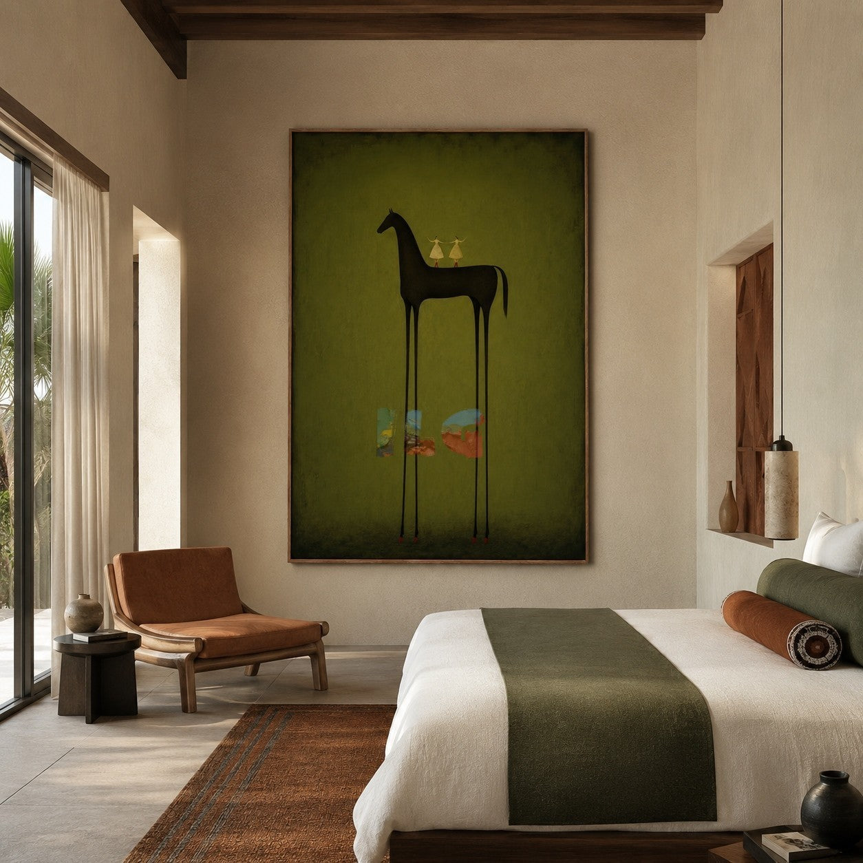 Olive Shadow Horse – Minimal Figurative Wall Art