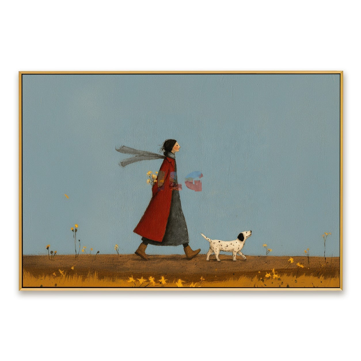 Quiet Walk Companion – Minimal Figurative Landscape Wall Art