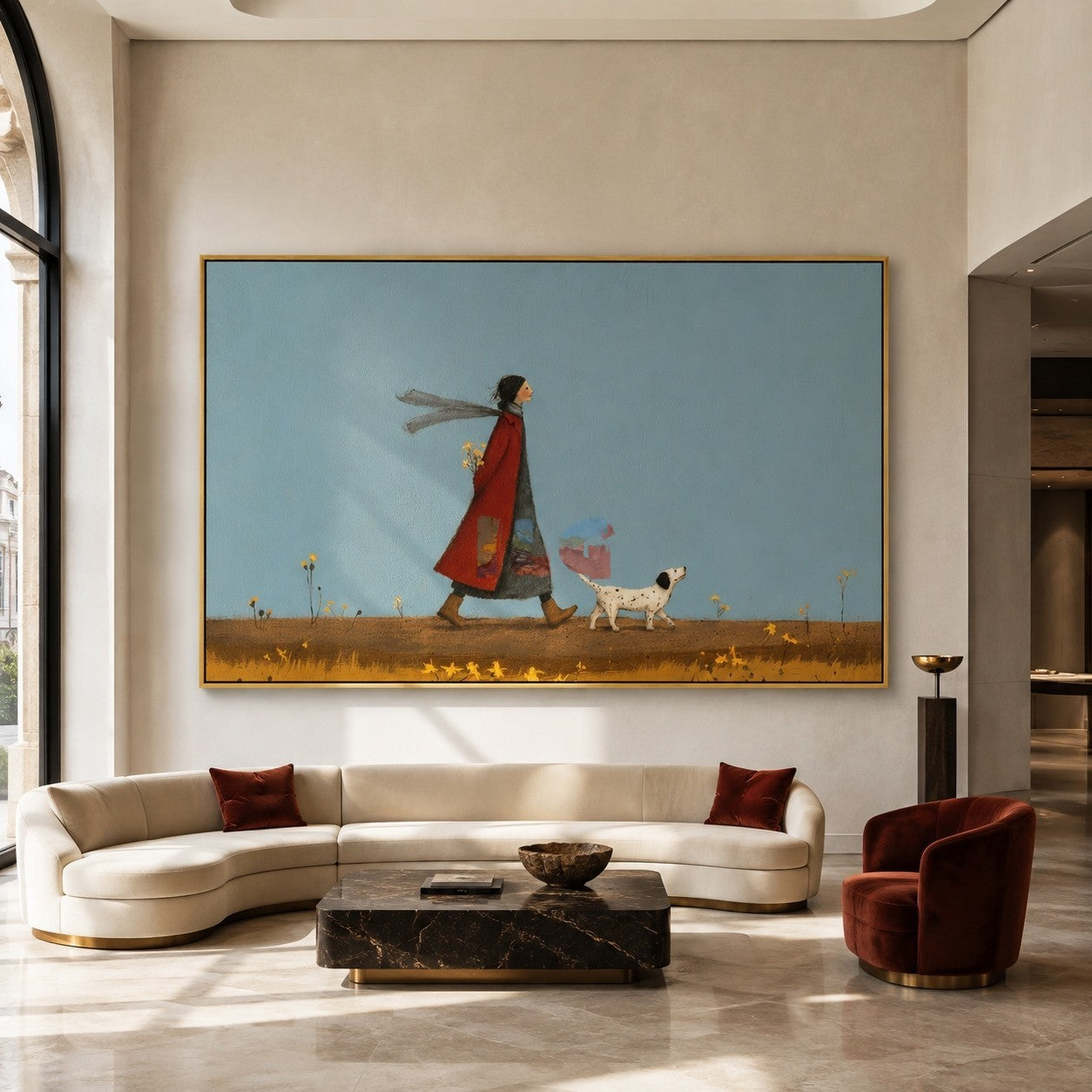 Quiet Walk Companion – Minimal Figurative Landscape Wall Art