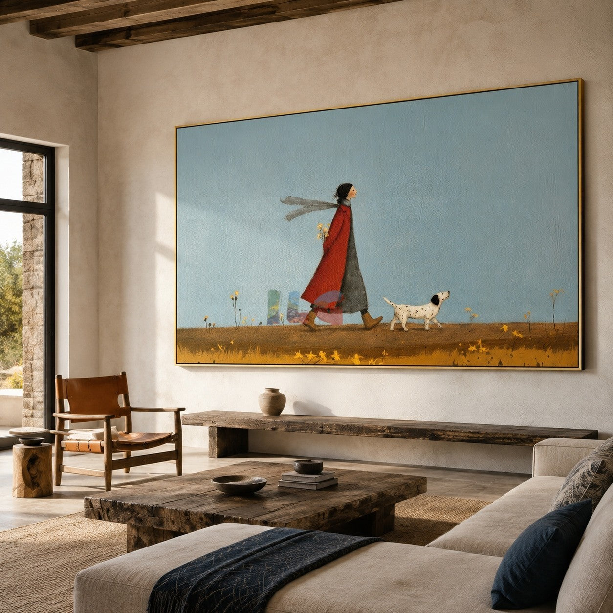 Quiet Walk Companion – Minimal Figurative Landscape Wall Art