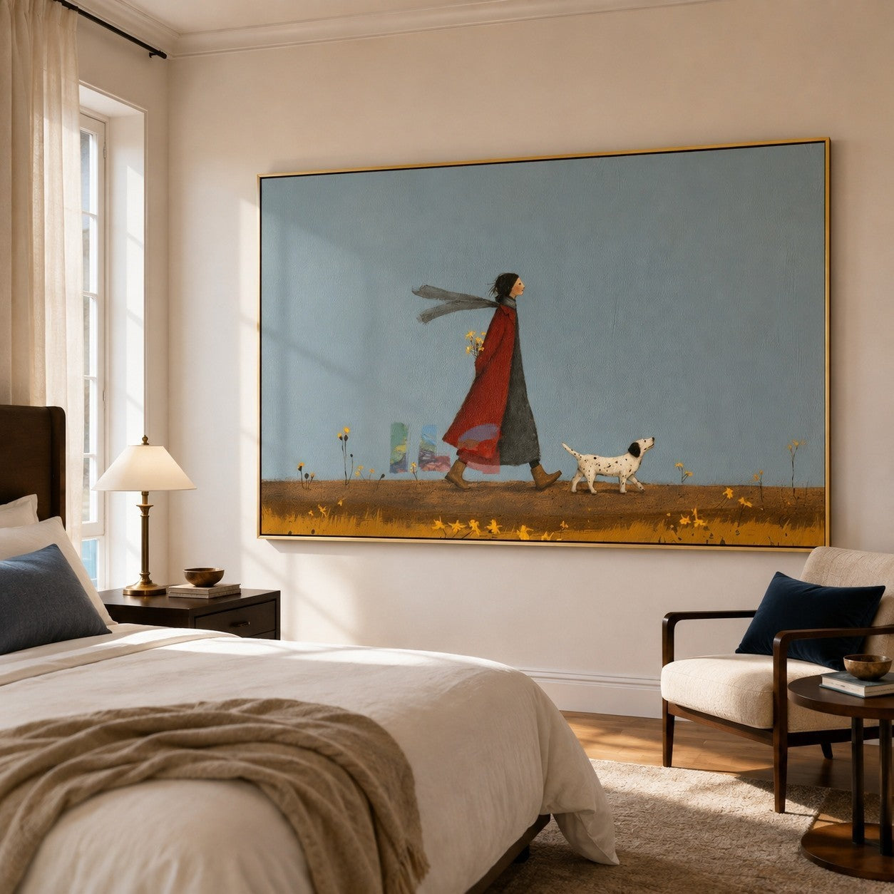 Quiet Walk Companion – Minimal Figurative Landscape Wall Art
