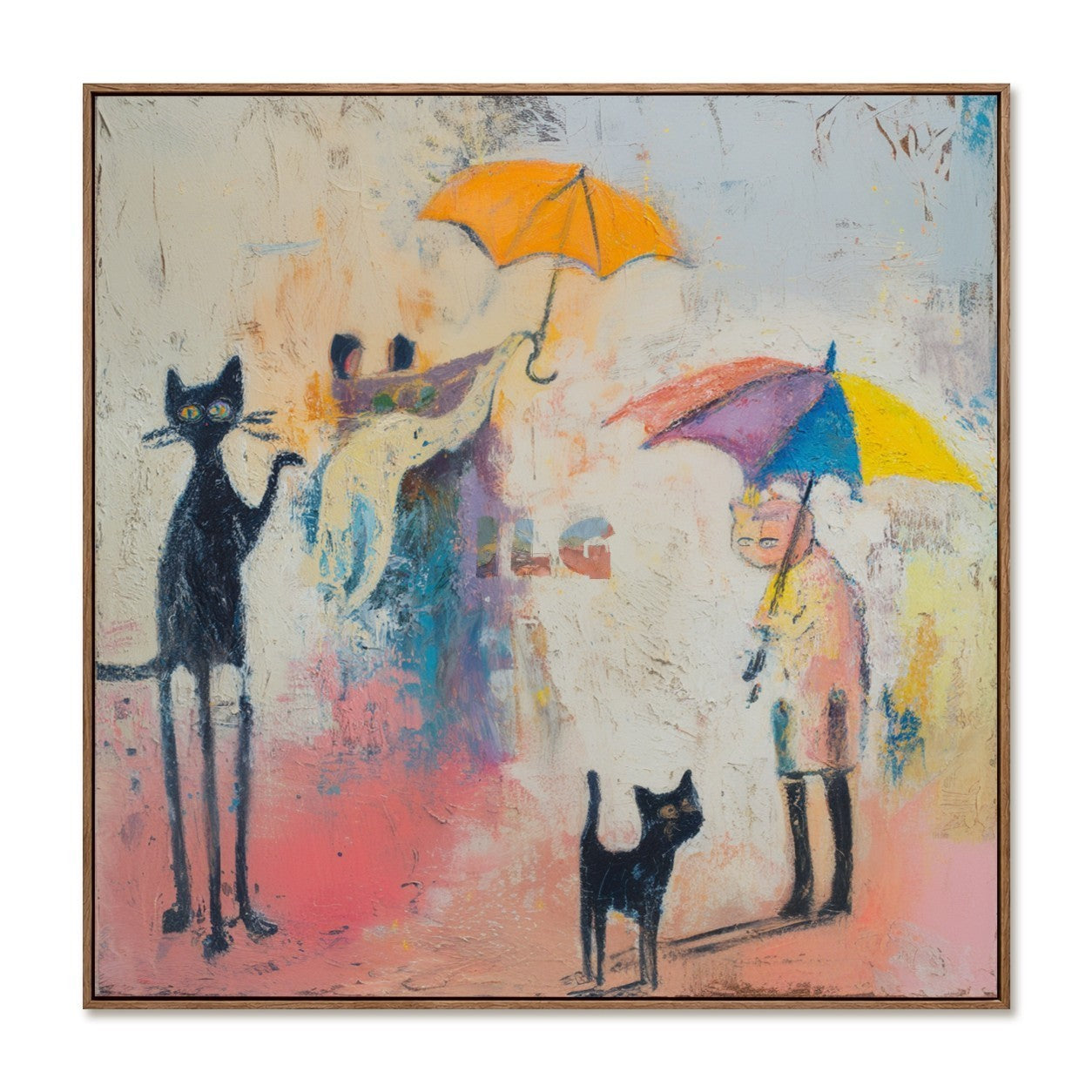 Rainy Day Cat Parade – Whimsical Figurative Wall Art