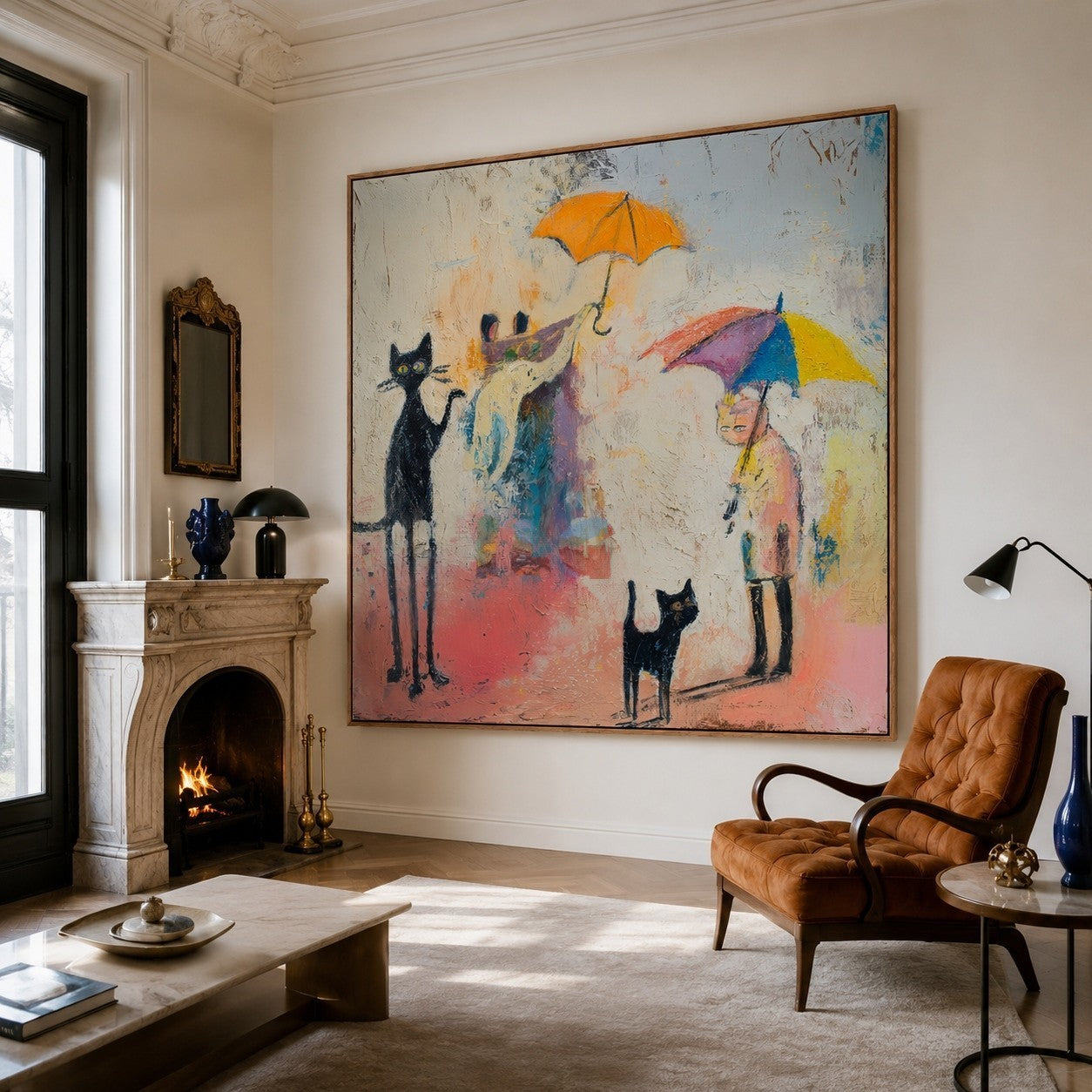 Rainy Day Cat Parade – Whimsical Figurative Wall Art
