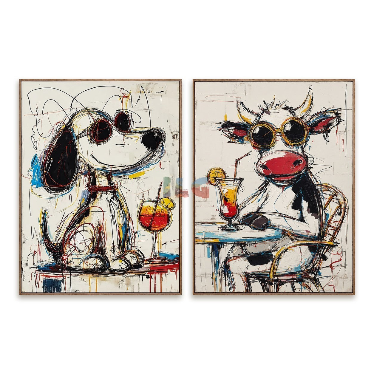 Playful Animal Duo – Contemporary Pop Art Wall Art Set