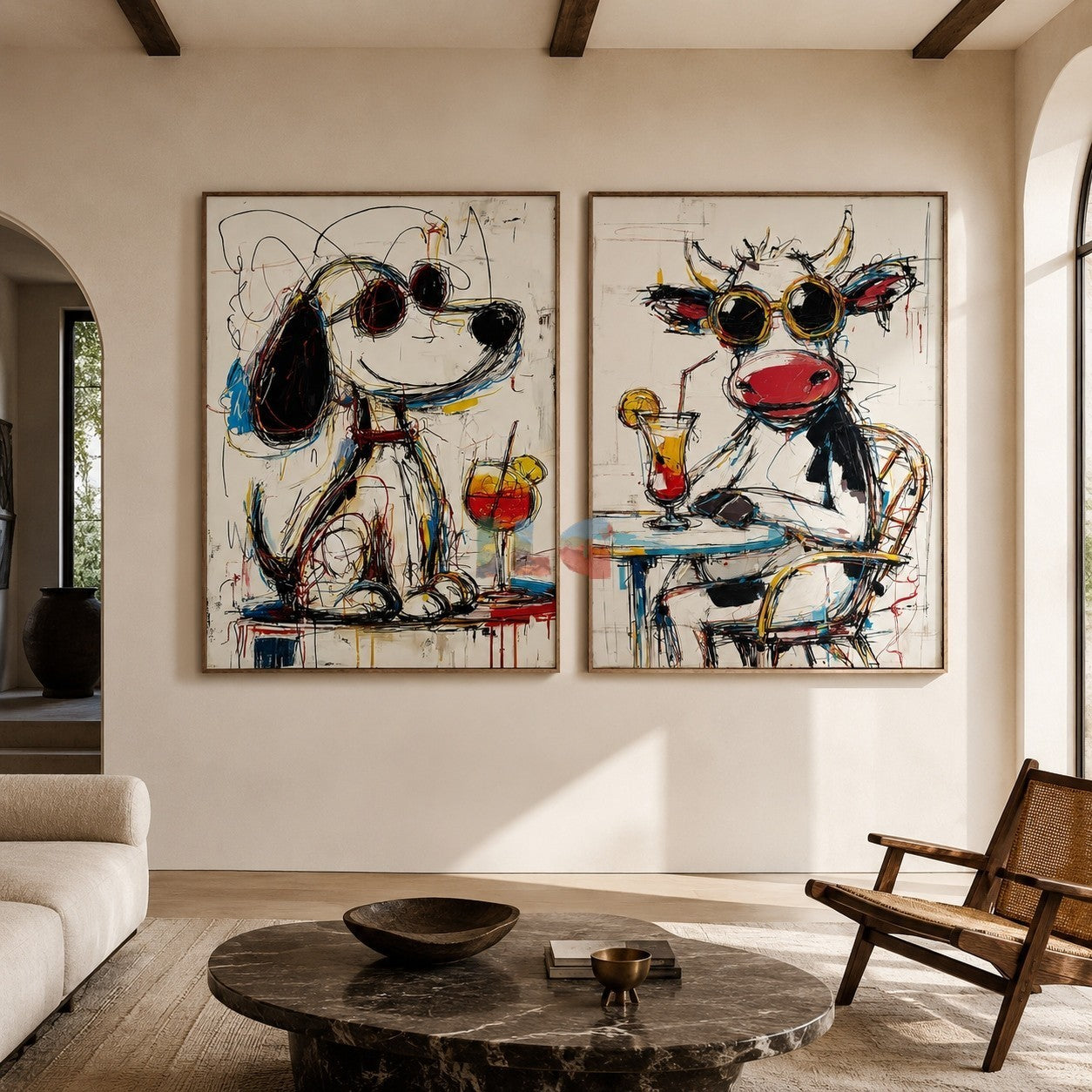 Playful Animal Duo – Contemporary Pop Art Wall Art Set