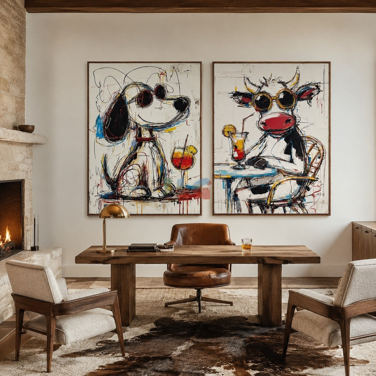 Playful Animal Duo – Contemporary Pop Art Wall Art Set