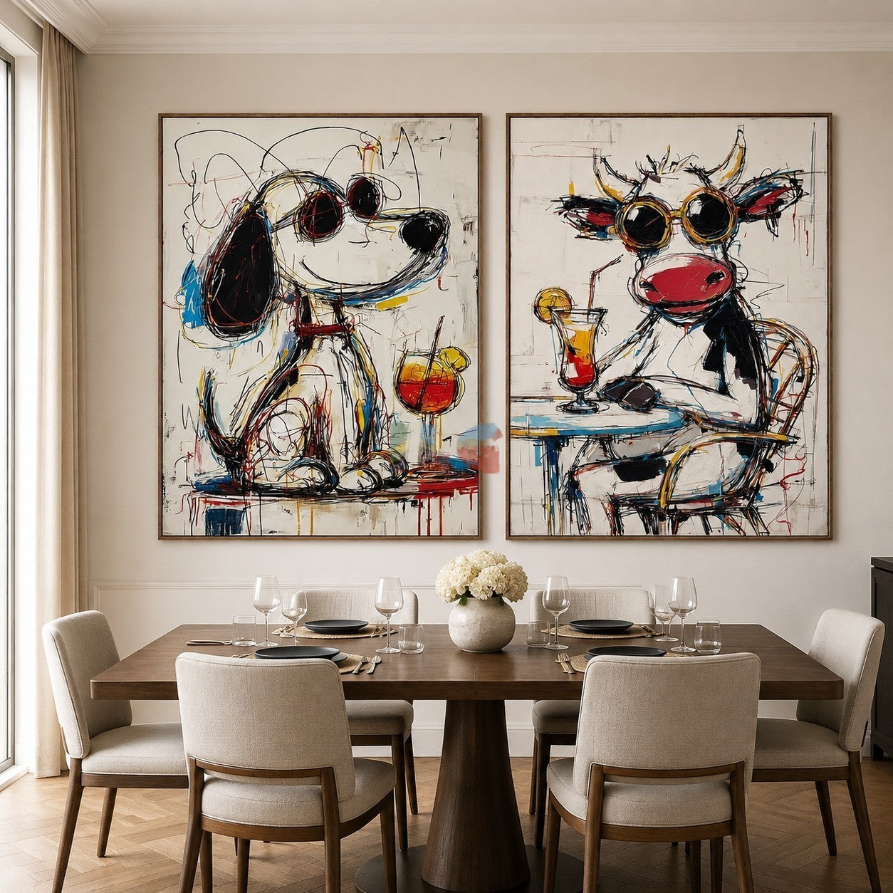 Playful Animal Duo – Contemporary Pop Art Wall Art Set