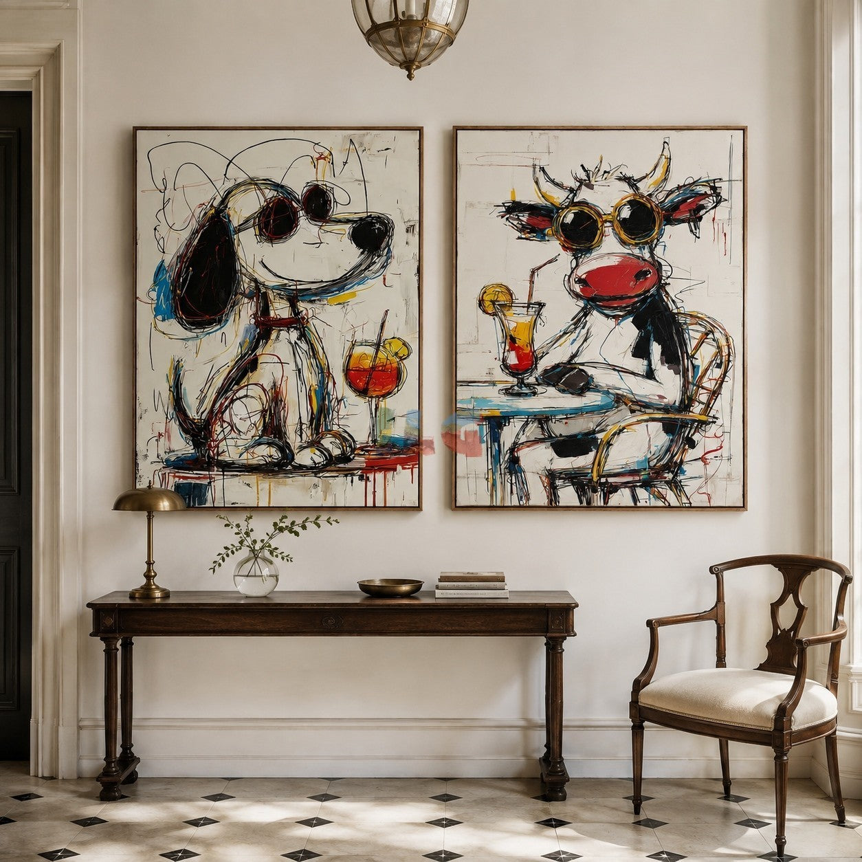 Playful Animal Duo – Contemporary Pop Art Wall Art Set