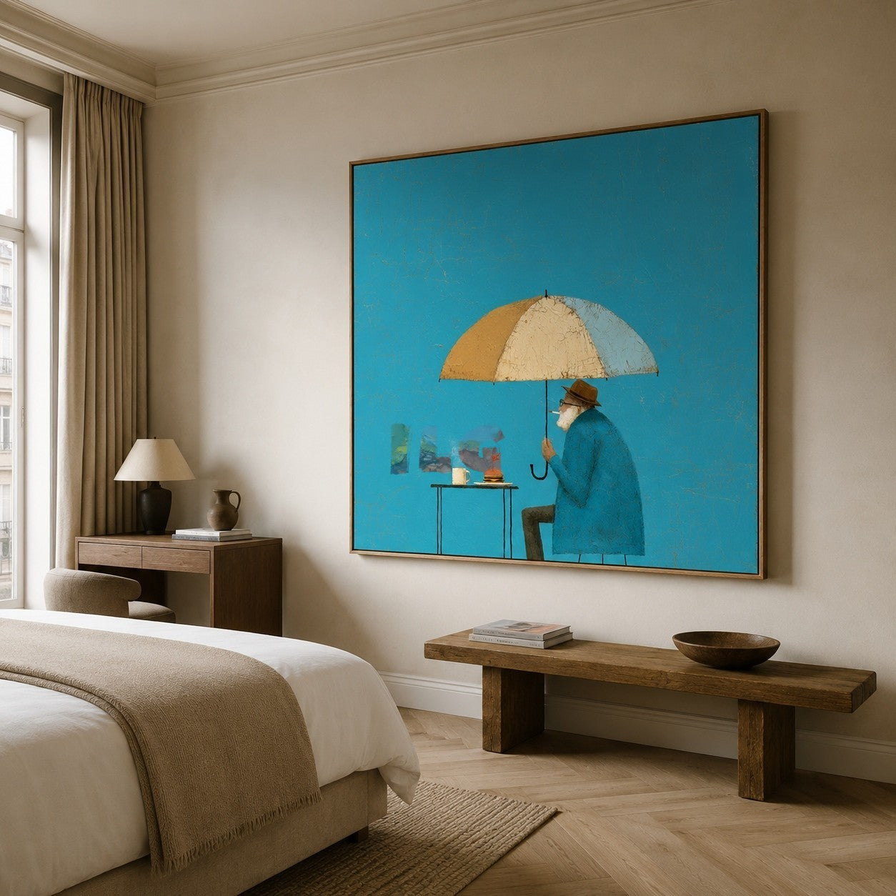 Under the Blue Umbrella – Whimsical Figurative Wall Art