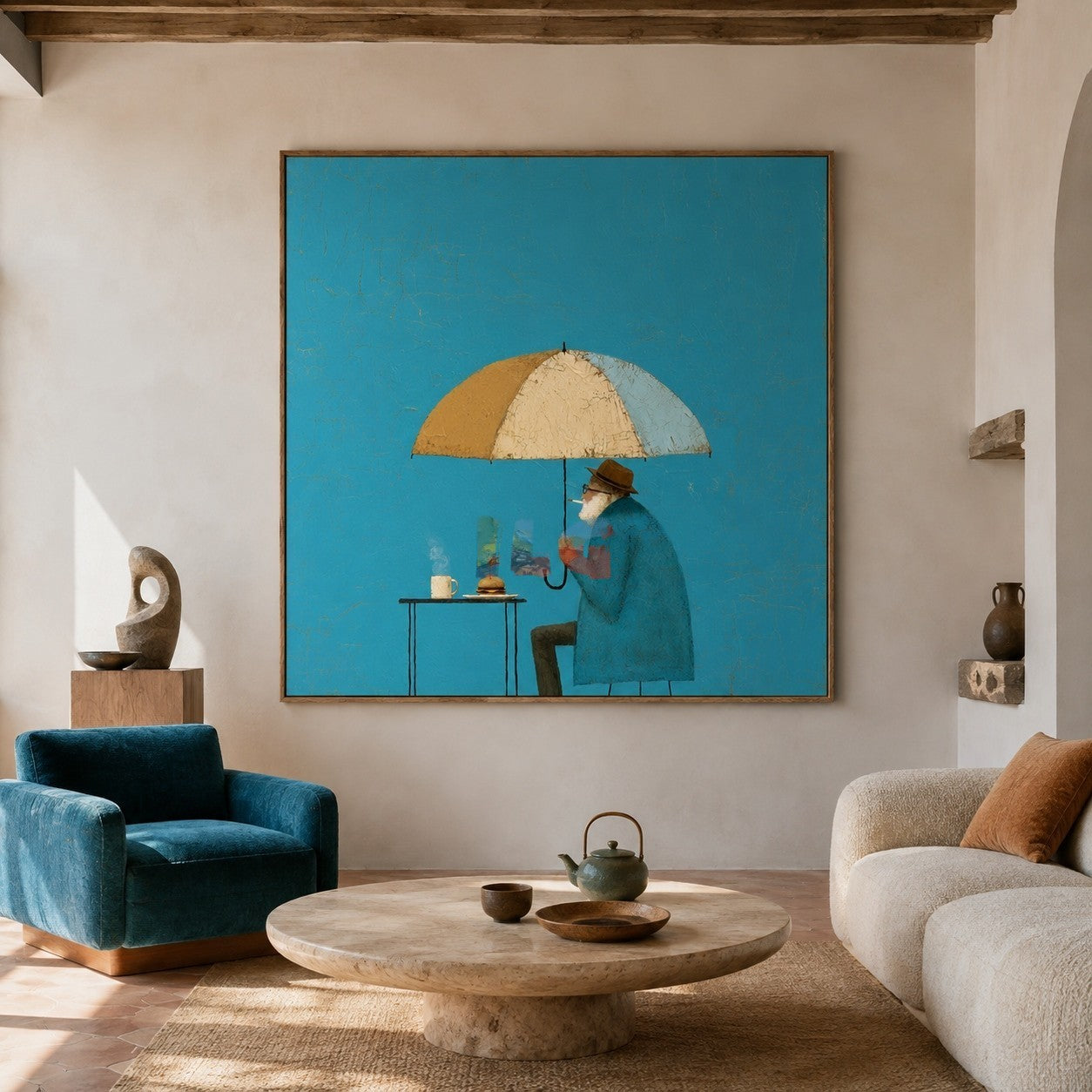 Under the Blue Umbrella – Whimsical Figurative Wall Art