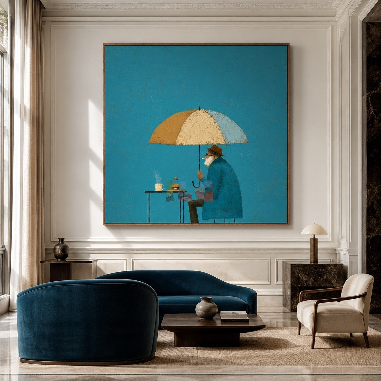 Under the Blue Umbrella – Whimsical Figurative Wall Art